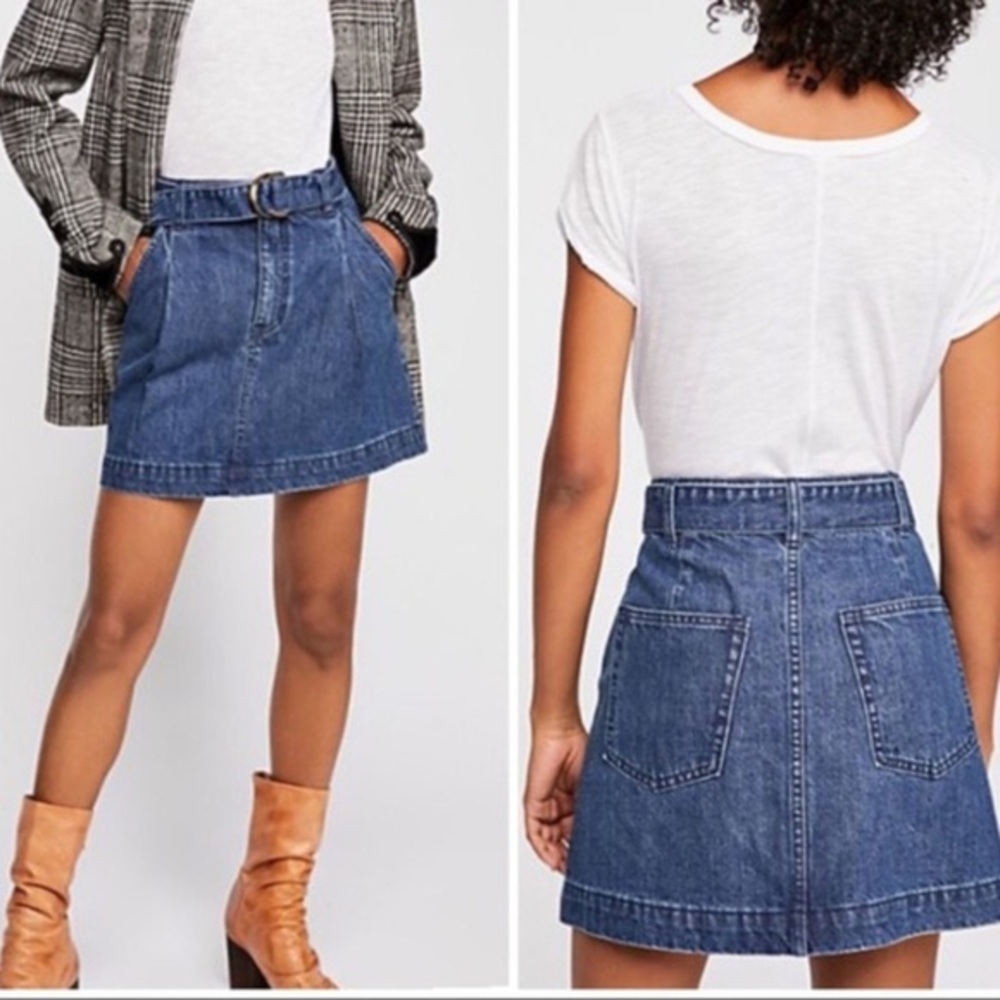 FREE PEOPLE We The Free Womens Skirt Jade Denim Indigo Blue Size 25 OB860525